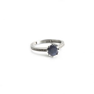 925 Sterling Silber Ring mit Blauer Saphir Weiß verziert